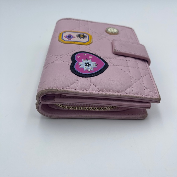 Christian Dior Pink Cannage Quilted lambskin leather lady patches wallet w/zip - Picture 2 of 15